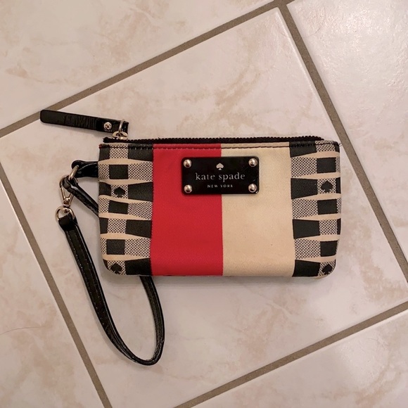 Kate Spade Women’s Red and Cream Striped Zip Wristlet